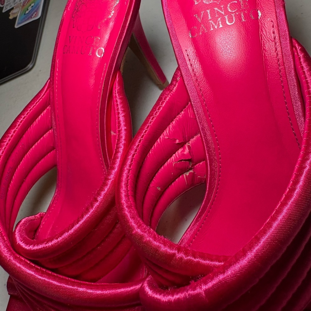 Vince Camuto Hot Pink Satin Crisscross Mule Heels - Picture 2 of 6